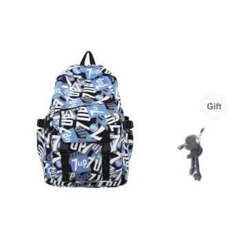 BRABOSTON Nylon Backpack Unisex Seven Characters/Black White Stripes/Black/Light Green/Light Blue