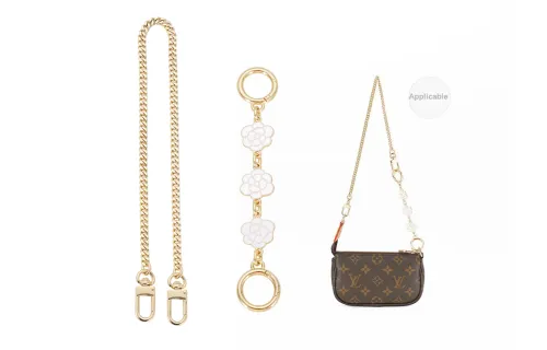 Lan Bao Fan Shoulder Strap Bag Gold-Tone Copper Chain+Camellia Extension Chain