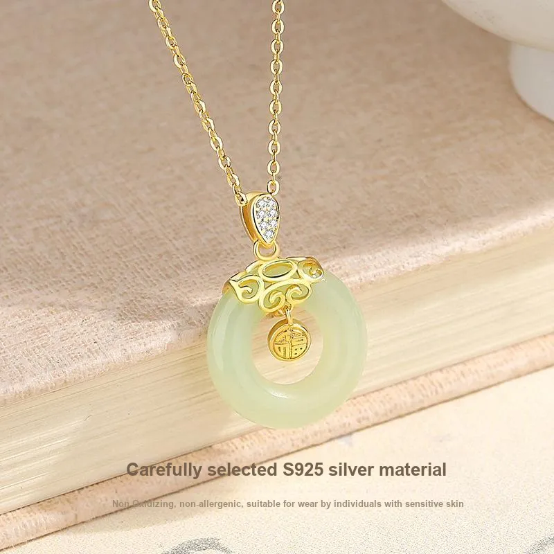 WEITIANXUAN Hetian Jade Necklaces Pale Greenish White Jade Women's-2