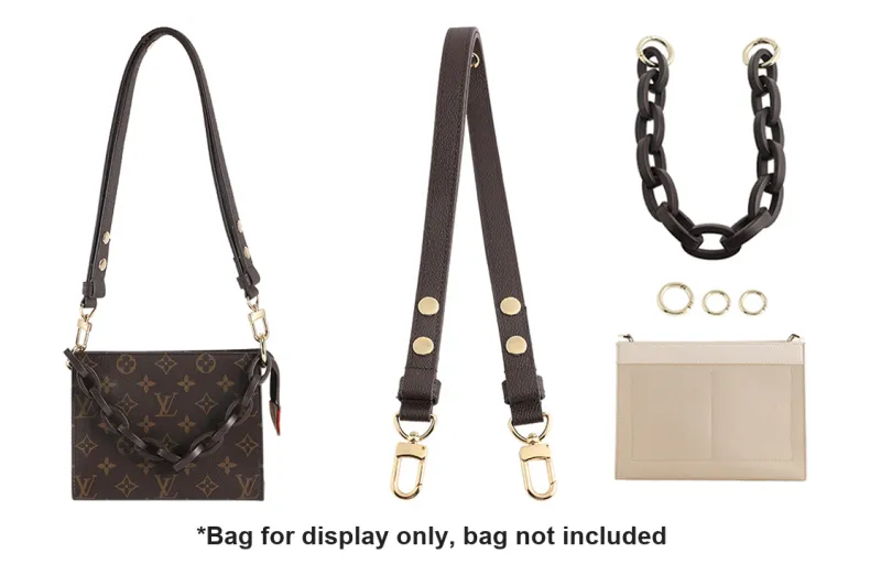 Cow Leather Shoulder Strap Clutch One Shoulder Chain Accessories Bag Strap Unisex Black-3