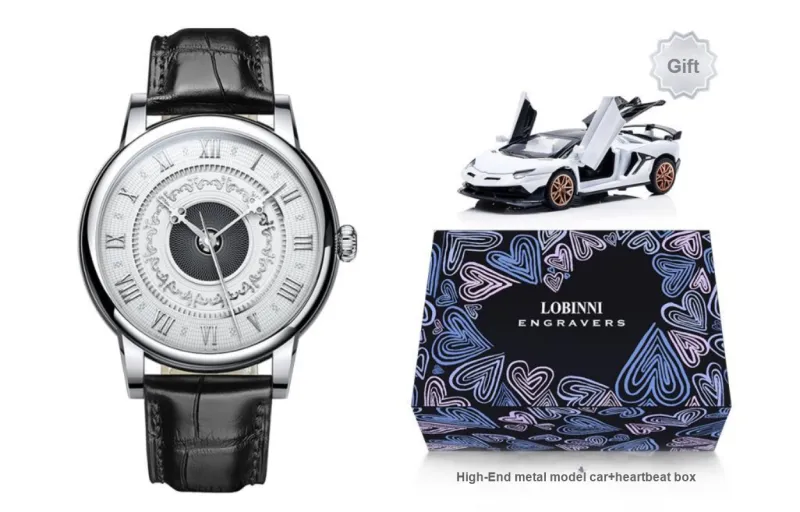 LOBINNI L Automatic Mechanical Movement Genuine Leather Strap Watch Men's Watches Black Dial-4