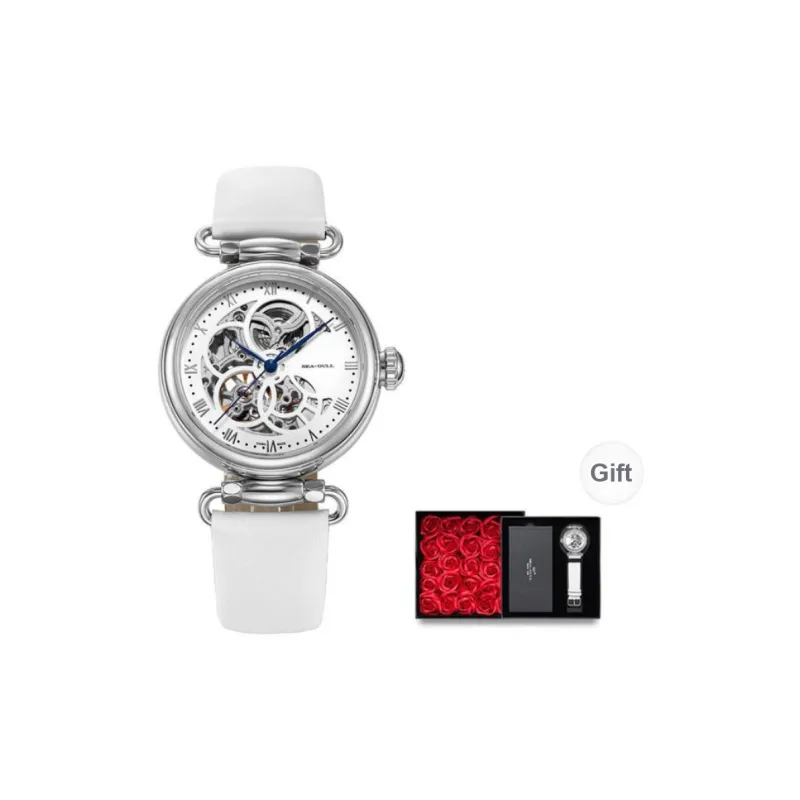 Sea Gull Frontier Time Goddess Automatic Mechanical Movement Spun Silk Strap Watch Women's Watch White Dial-1