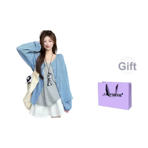 LADYXIEXIE Женская рубашка в синем клетчатом узоре