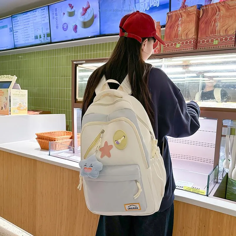 Yalu Nylon Backpack Unisex White/Black/Lotus Color/Blue-7