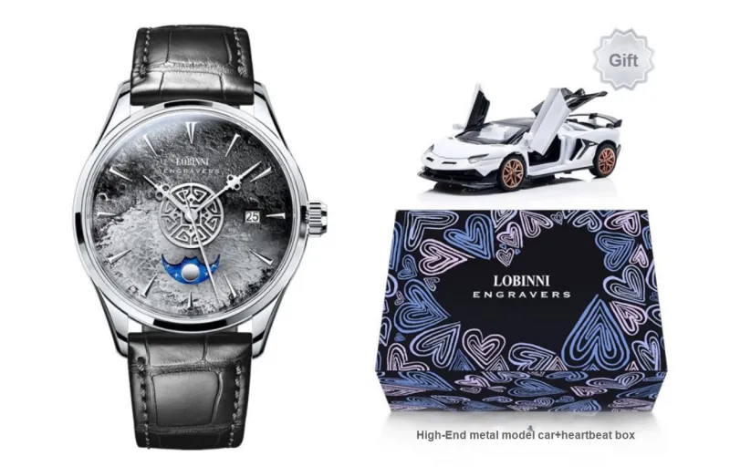 LOBINNI L Automatic Mechanical Movement Genuine Leather Strap Watch Men's Watches Blue Dial-8
