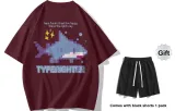Burgundy T-Shirt+Black Shorts
