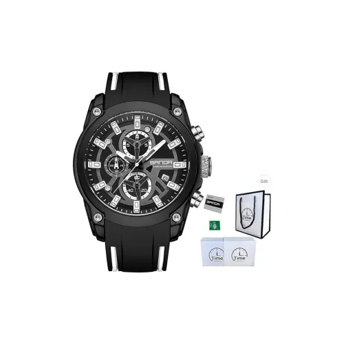 Sanda Кварцевый механизм силиконовый ремешок мужские часы черный циферблат