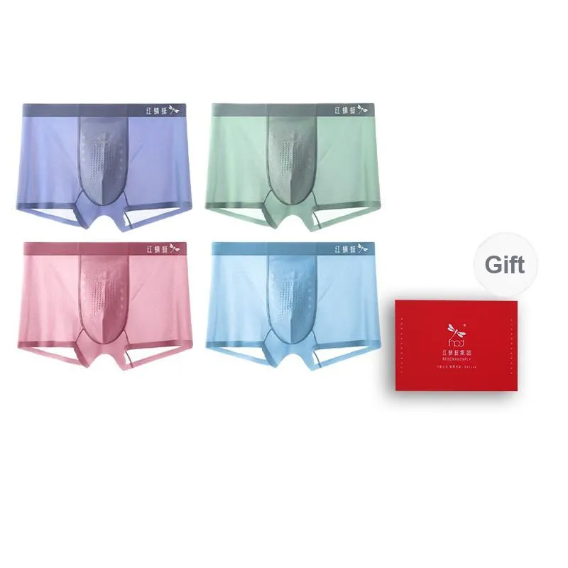 RED DRAGONFLY Ice Silk Panties Men's 4 Pack Gift Box Set-8