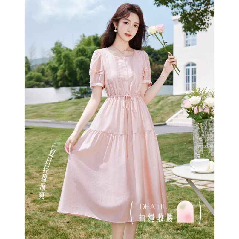 Like The Age Of Water Summer Short Sleeved Dress Regular Women's Pink-4