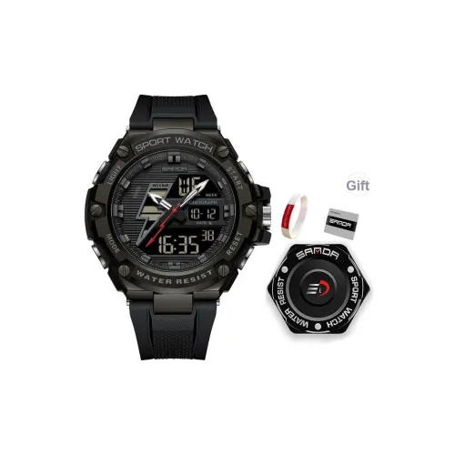Sanda Электронный + Кварцевый механизм TPU Ремешок Часы Мужские Черный Циферблат