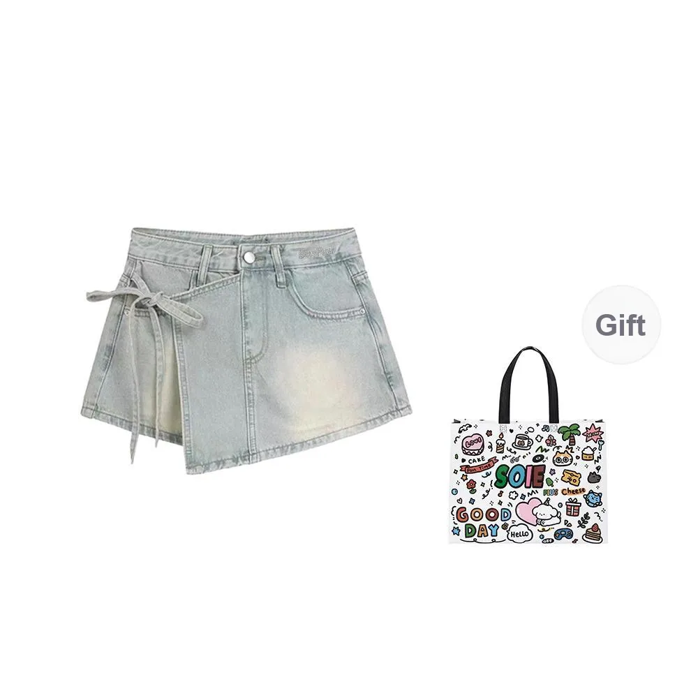 SOIE Denim Short Skirts Women's Light Blue