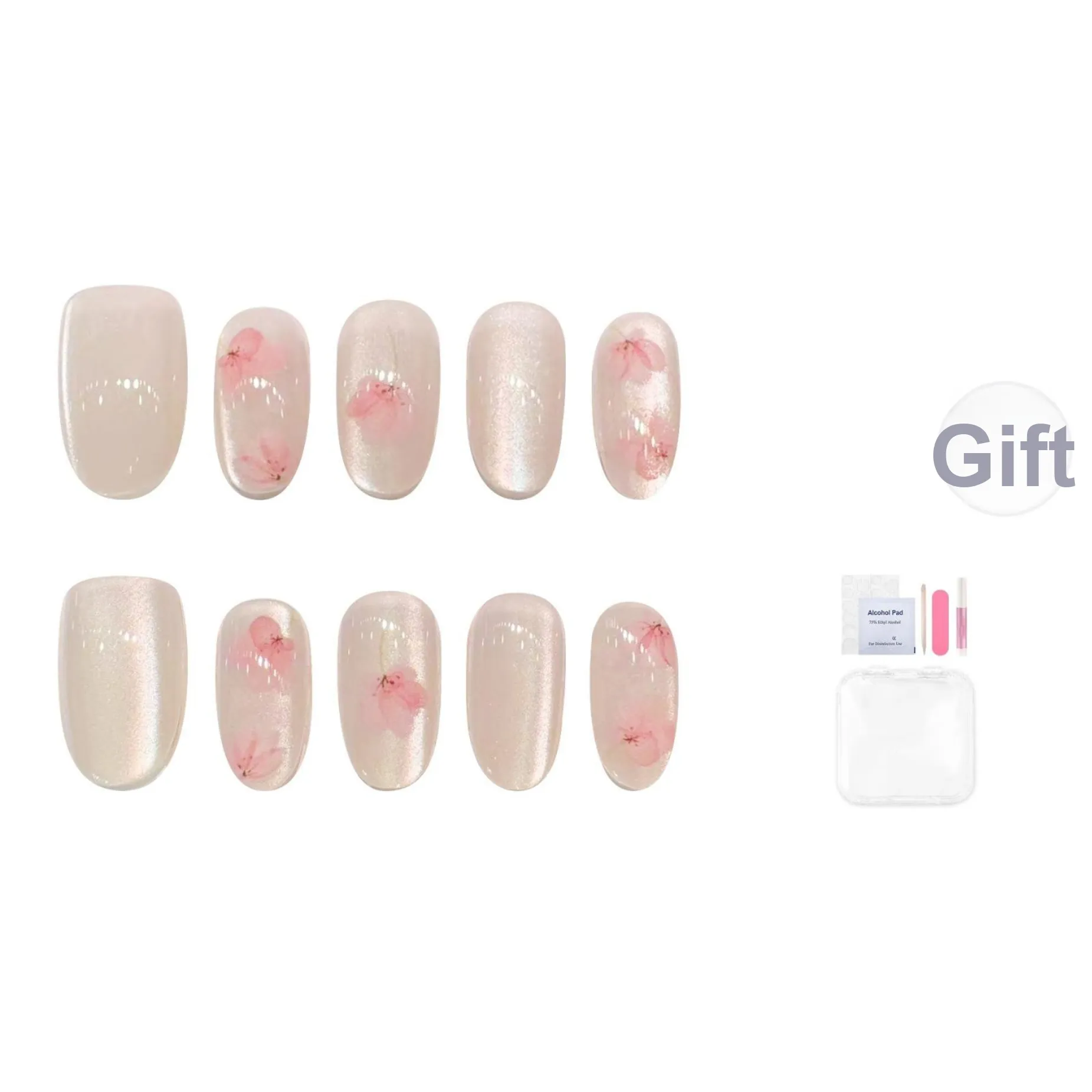 Yun Yue Joe Кошачий глаз Бабочка Ледяная прозрачность Нежно-розовый Смешанный Градиентный False Nail Овал 25 мм