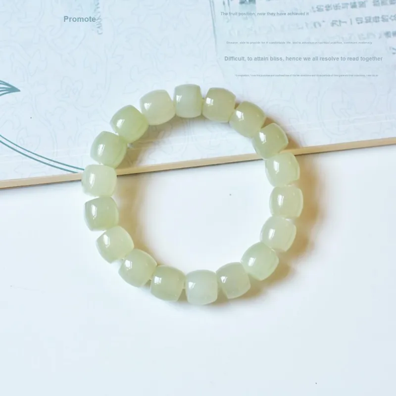 Jade Charm Yao Hetian Jade Bracelets Pale Greenish White Jade Unisex-2