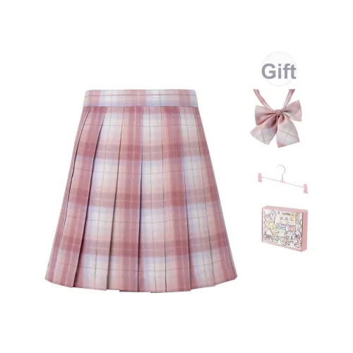 RIMUXINGHE [Персик Улун 43см] Клетчатая Юбка + Галстуки-бабочки Включает Вешалку + Коробку Женская Униформа