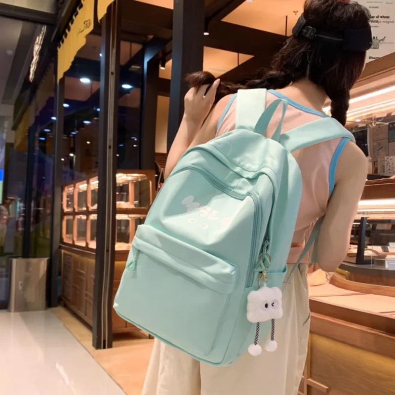 Wenpercy Nylon Backpack Unisex Custard/White/Pink/Mint Green/Black-3