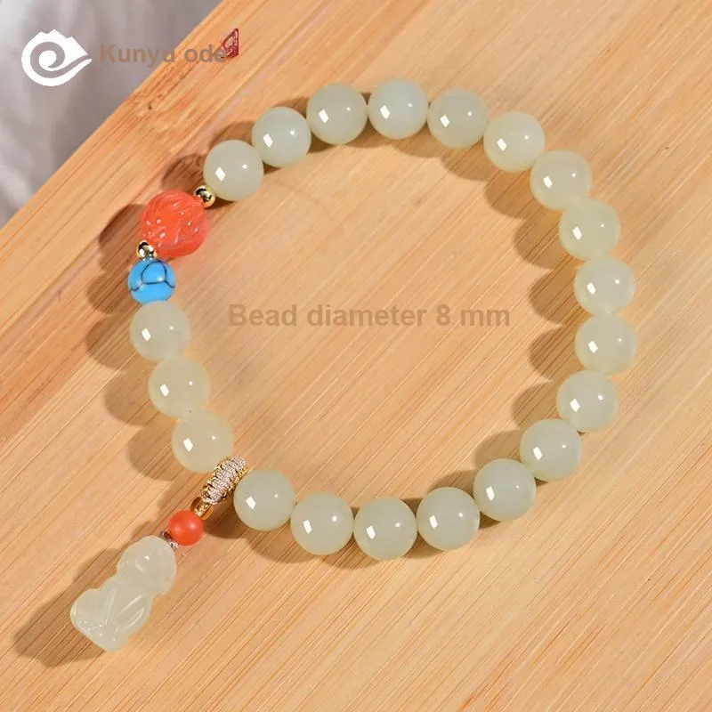 KUNYUYAO Chinese Zodiac Zodiac Year Bead Chain Beaded Bracelet White Jade Unisex-48