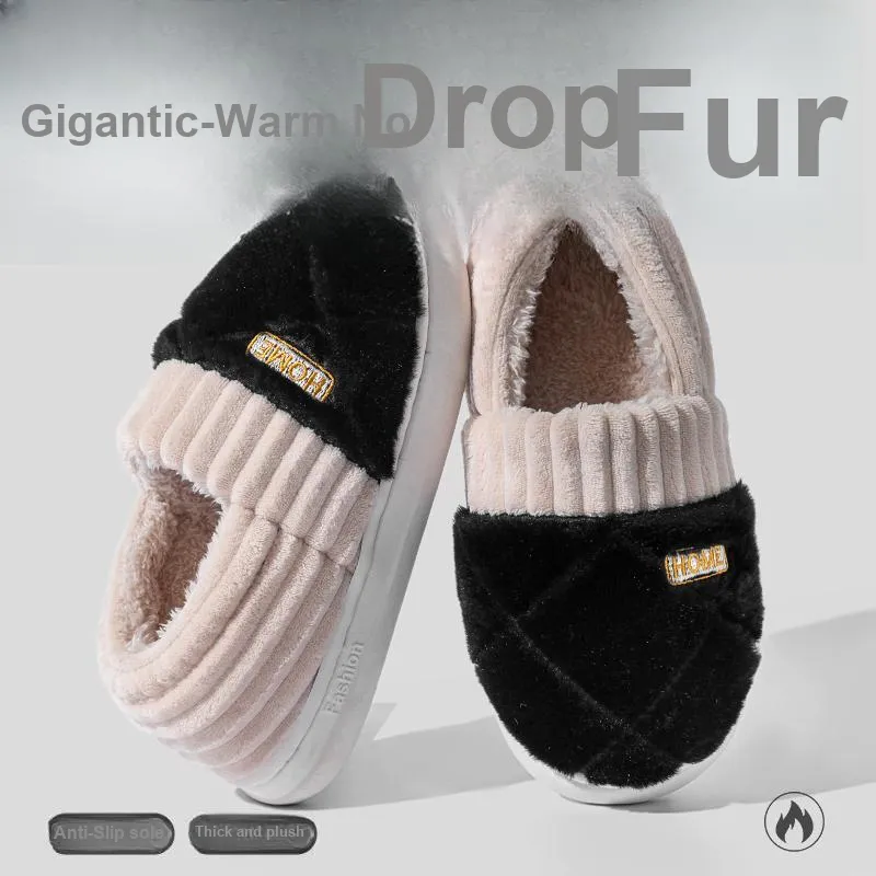 Foot Recreation Winter Solid Color Heel Covered Short Plush Platform Minimalist Style Cotton Slippers Unisex-27