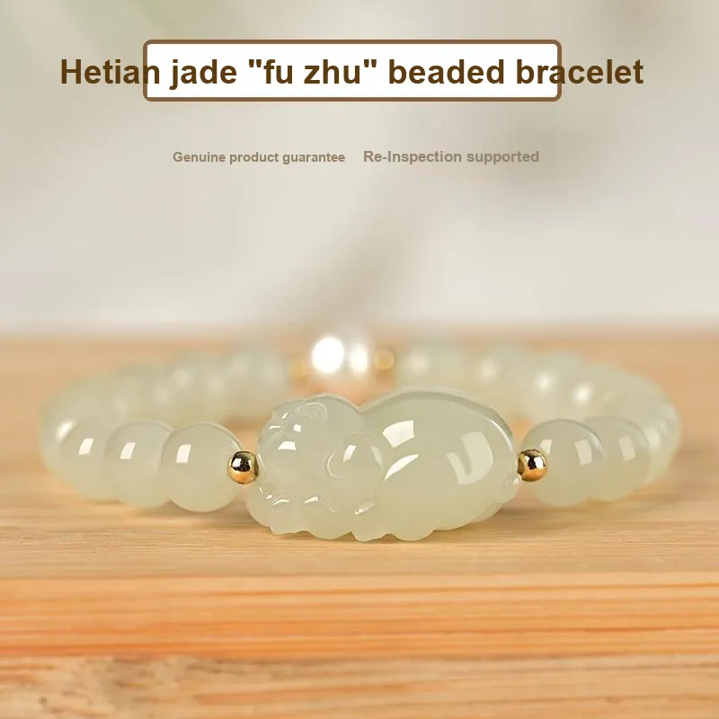 KUNYUYAO Chinese Zodiac Zodiac Year Bead Chain Beaded Bracelet White Jade Unisex-57