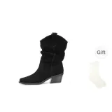 Black Suede Gift Included Socks (Please Refer to Details)