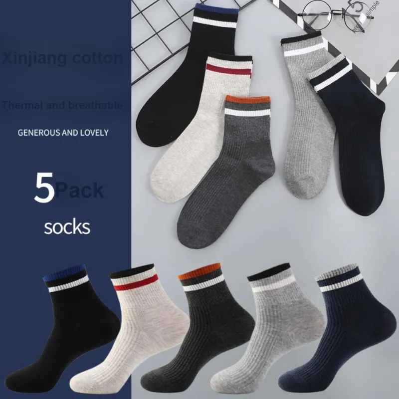 H YXIANG Mid Calf Socks Men's 5 Pack Multicolor-3