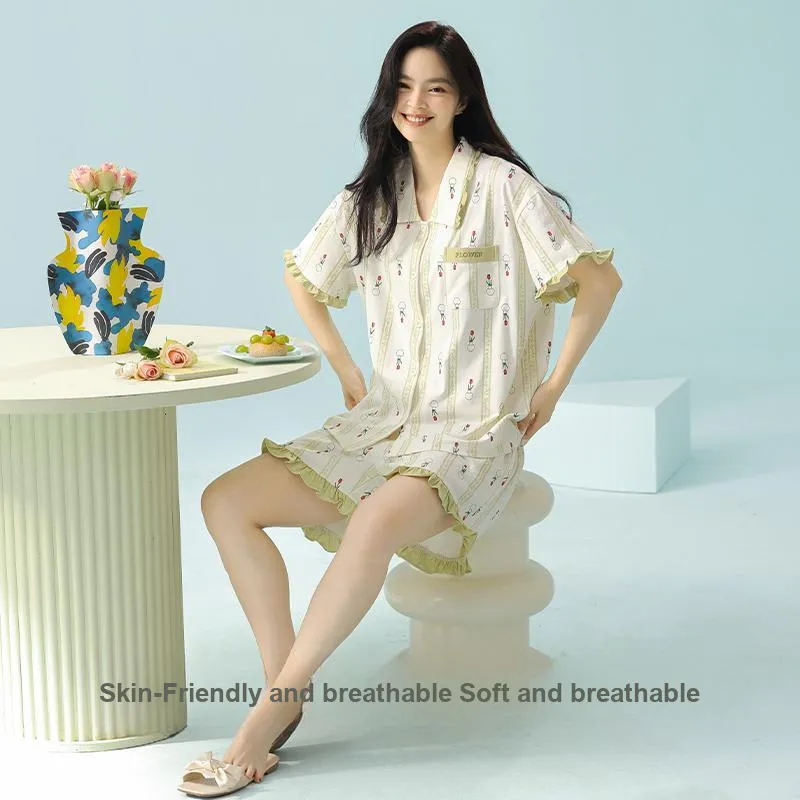 XIAFENYAN Pajama Set Women's Green-4