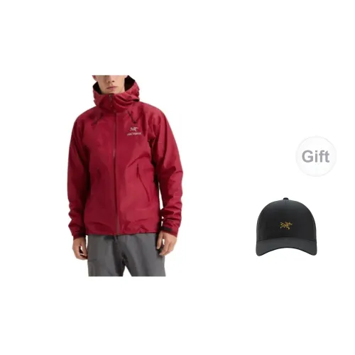 Arcteryx Alpha Series Windbreaker Jackets Men Bordeaux Red With Free Hat