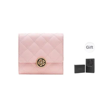 VANESSA HOGAN Lingge Series Cow Leather Wallet Small Size Women's Pink/Black