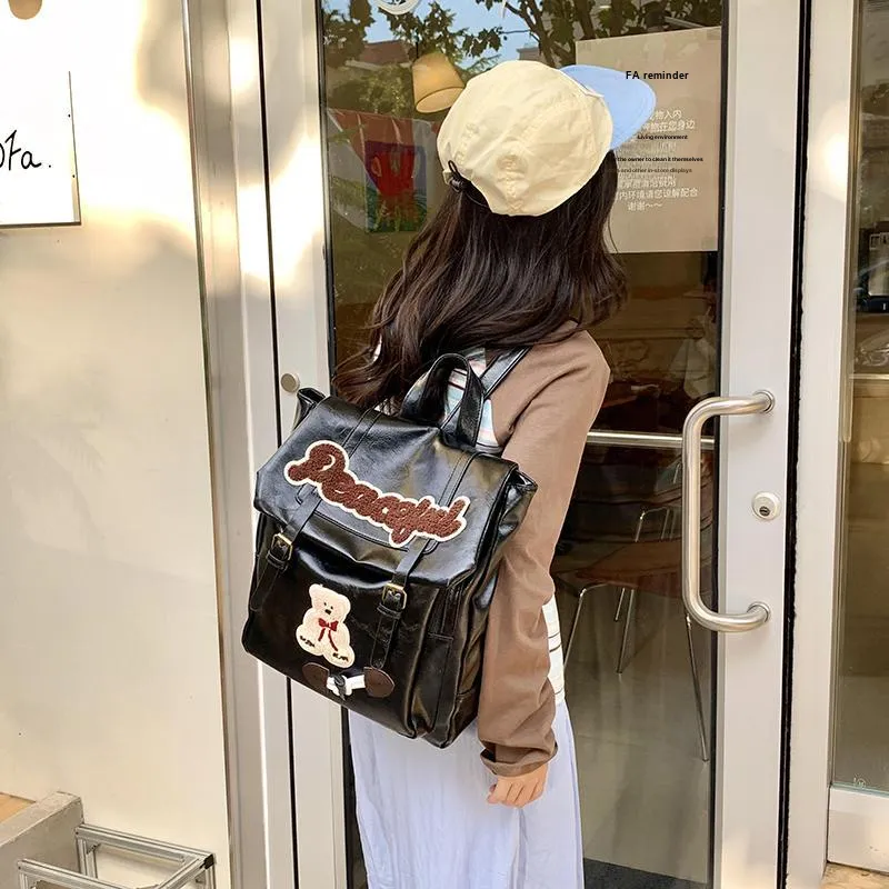 Teddy Bear Collection PU Backpack Women's Brown/Black-7