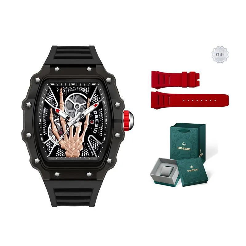 DEESIO Gold Finger Collection Automatic Mechanical Movement Rubber Strap Watch Men's Watches Black Dial-9