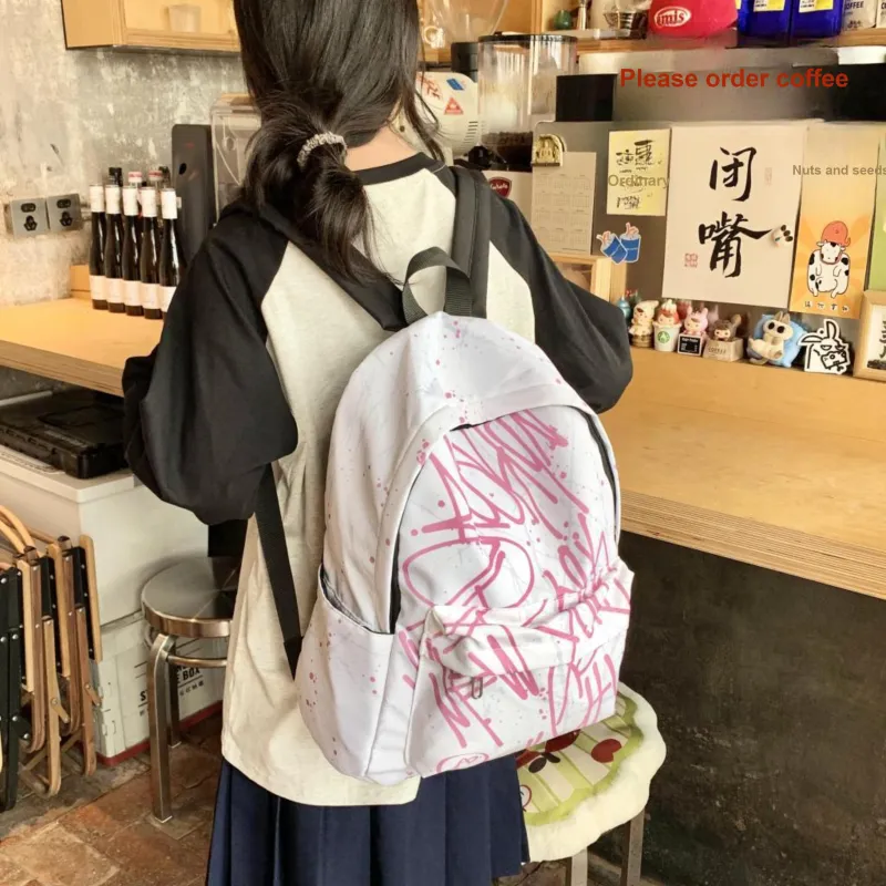 Yalu Waterproof Fabric Backpack Regular Unisex Pink Graffiti/Blue Graffiti/Gray Graffiti-2