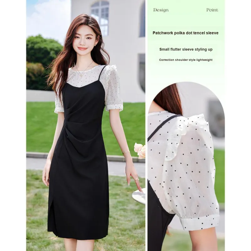 Like The Age Of Water Short Sleeved Dress Women's Black-2