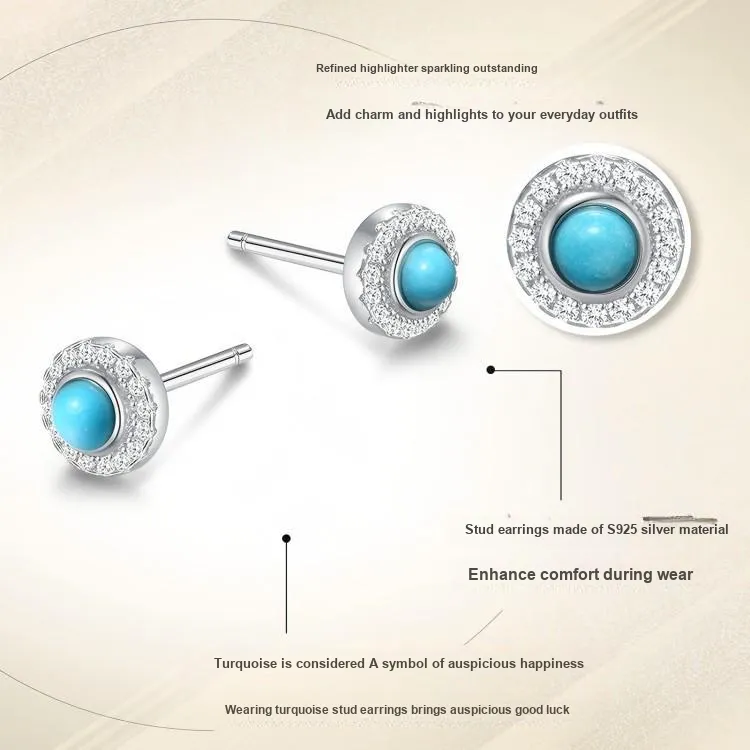CHAOHONGJI S925 Silver Turquoise Stud Earrings Women's-1