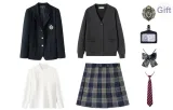 Dark Blue Suit+Berlin Spring Plaid Skirt, Comes with Carbon Gray Cardigan+Shirt+Dust Bag+Small Item