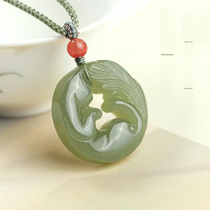 YINXIANGMOU Hetian Jade Necklaces Pale Greenish White Jade Women's-5
