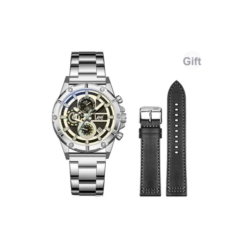 Lee Наручные часы Кварцевый механизм Стальной ремешок Черный циферблат Мужские часы Node Праздник Классическая коробка