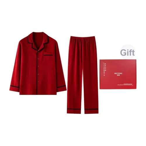 MEITENG Пижамный комплект Весенний и Осенний Мужской Красный