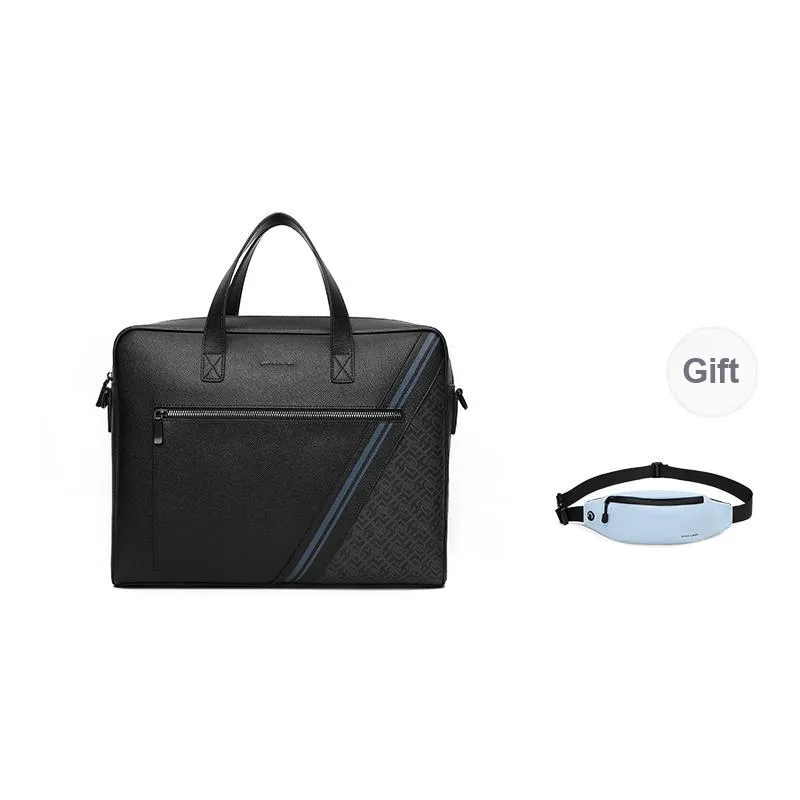 PIERRE CARDIN Large Capacity Computer Cow Leather Briefcase, One Shoulder Handbag, Crossbody Bag Men's-0