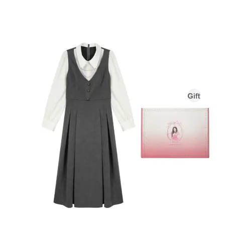 Annie The Темный Child Длинный рукав Платье Женское Темно-серый