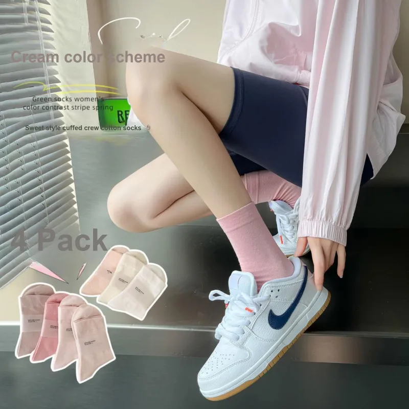 XXLLG Spring And Fall Mid Calf Socks Women's 4 Pack-1