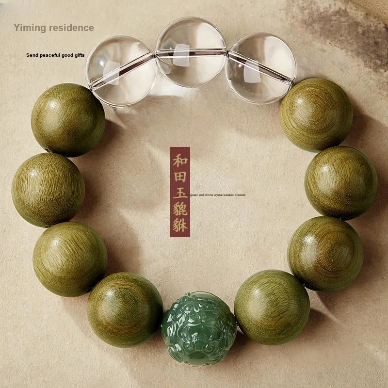 Yi Mingju Green Sandalwood Bracelets Men's-13