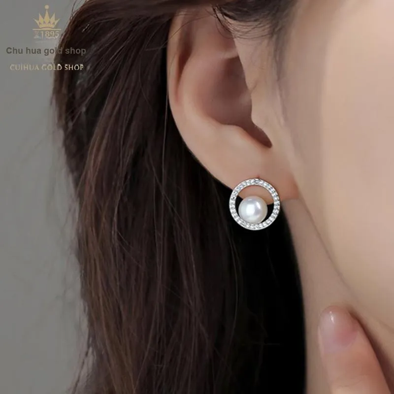 Cuihua Gold Shop Pearl Stud Earrings Women's-1