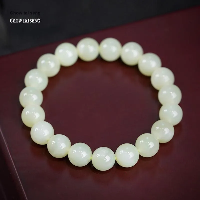 CHOW TAI SENG Warm And Delicate Goddess Hetian Jade Bracelet, Perfect For Jewelry Collection And Play White Jade Unisex-3