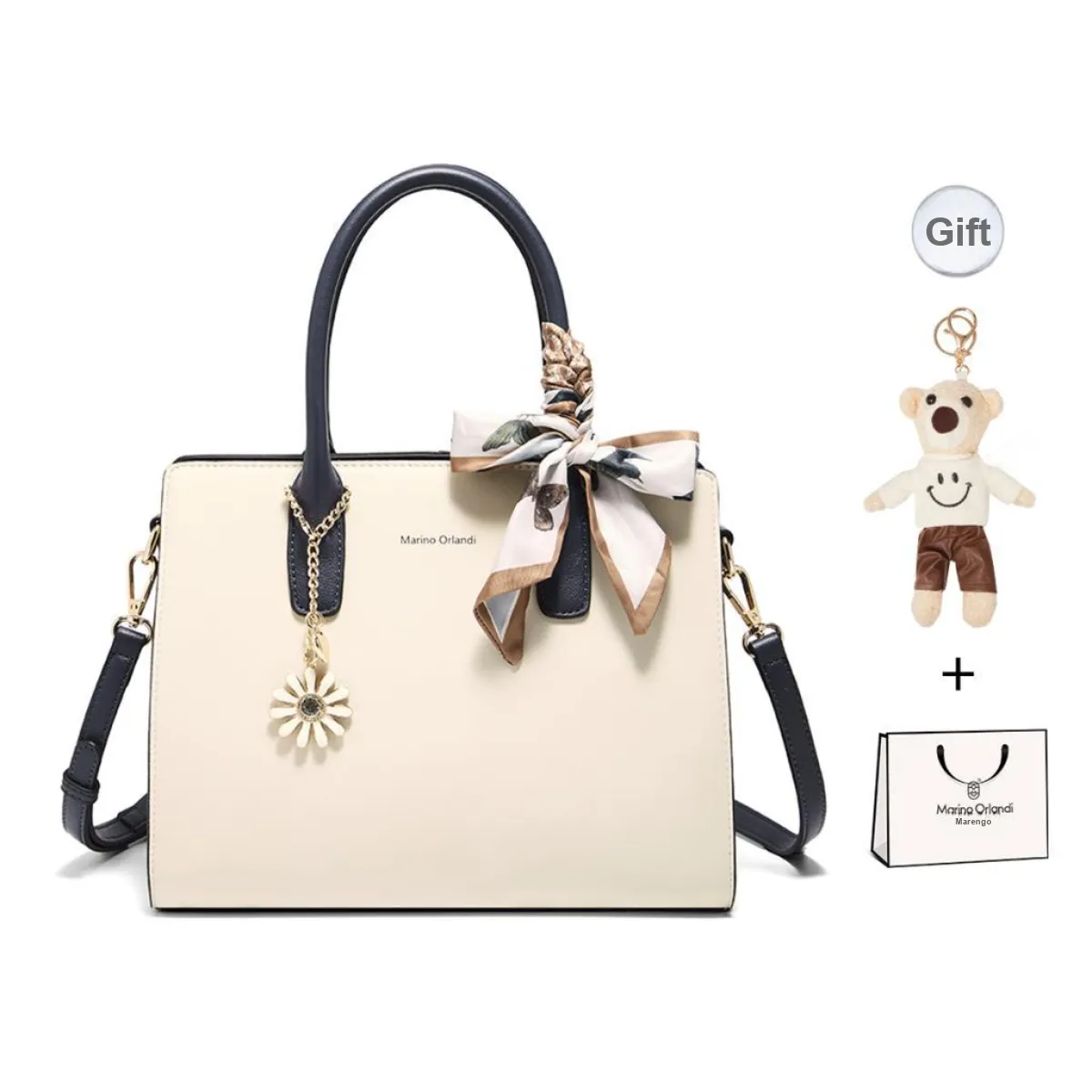 Marino Orlandi Synthetic Leather Patchwork With Cow Leather Handbags Shoulder Bags Large Size Women's White