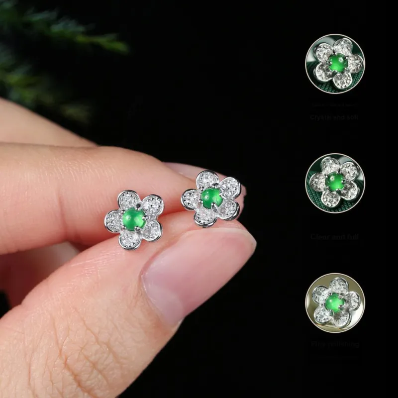 PEARL QUEEN Glutinous Jade Jadeite Stud Earrings Women's-2