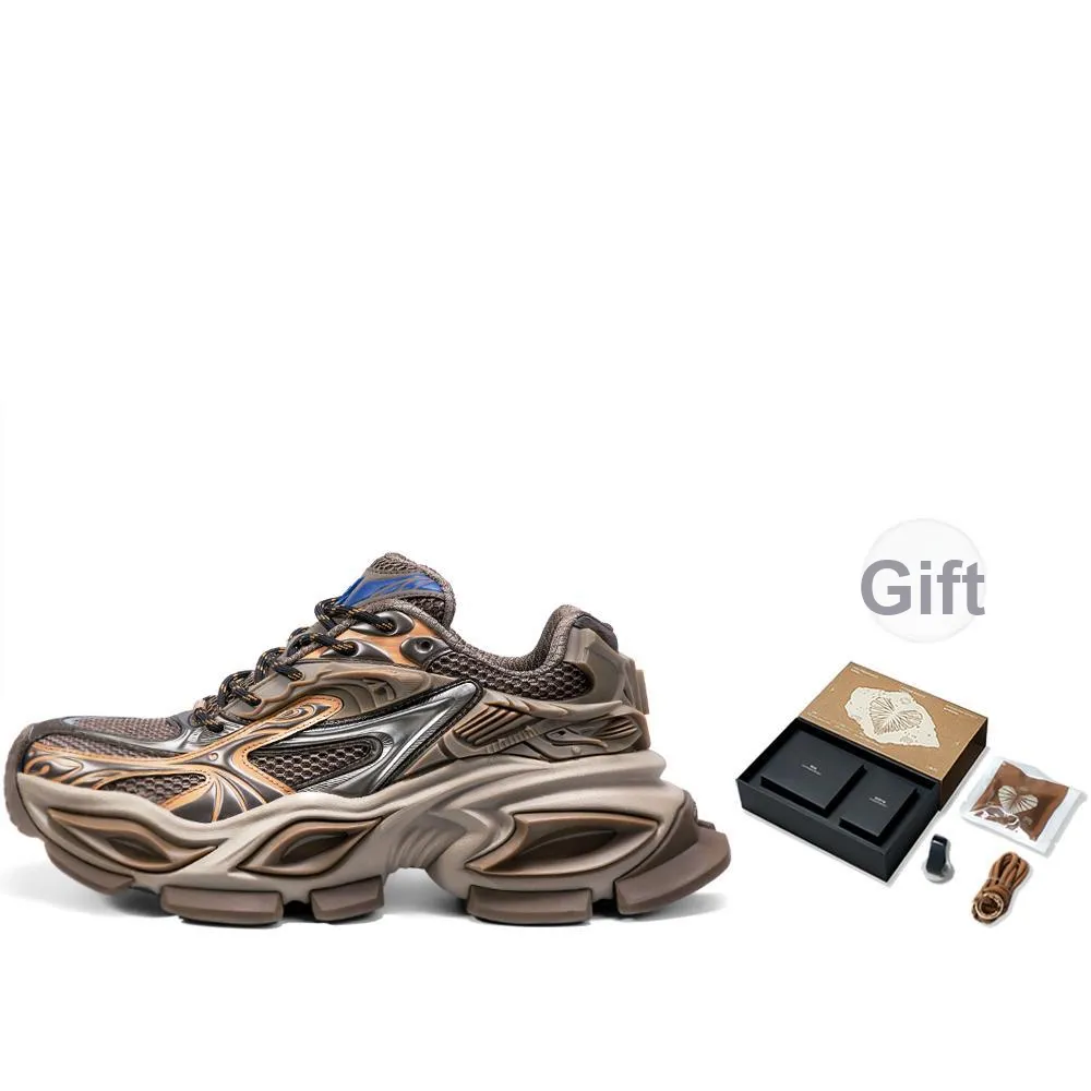 OGR Cross Eyed GAZE MAX Anti Slip And Wear Resistant Height Increasing Low Top Chunky Sneakers Unisex Brown