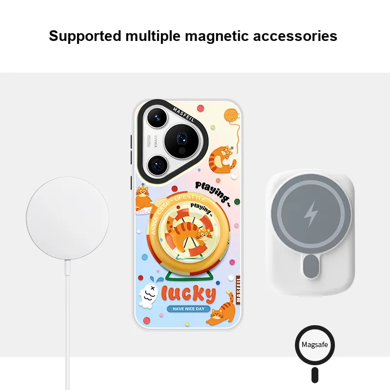 Marsfield Acrylic Material Laser Magnetic Spinny Kitten Phone Cases Compatibility Huawei P70/60/50/40 Pro-3