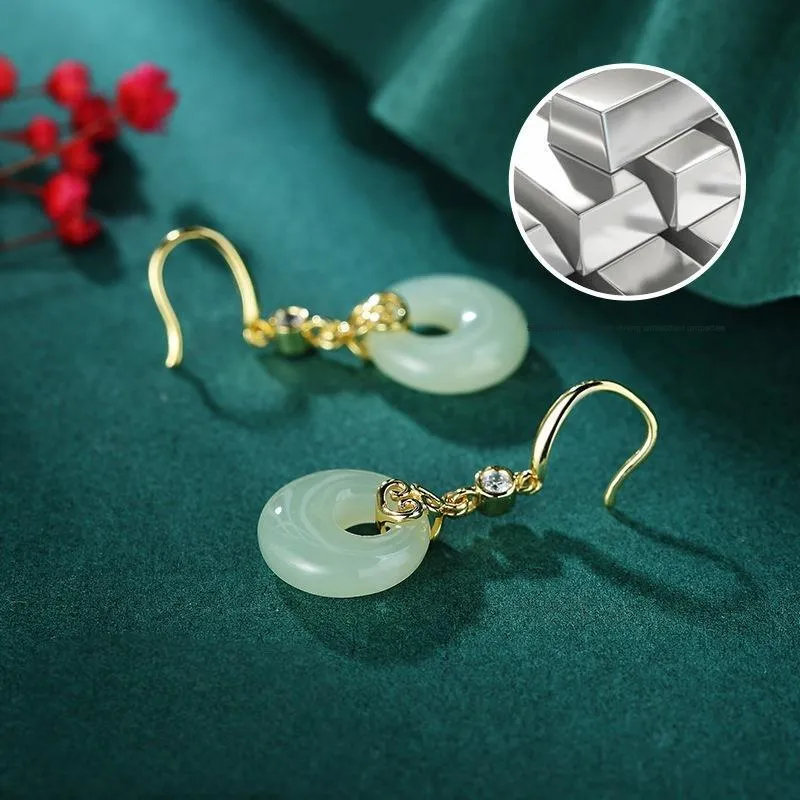 Mu Yao Hetian Jade Earrings Pale Greenish White Jade Women's-3