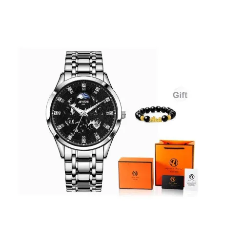 AIYISHI Кварцевый механизм ремешок из нержавеющей стали черный циферблат мужские часы