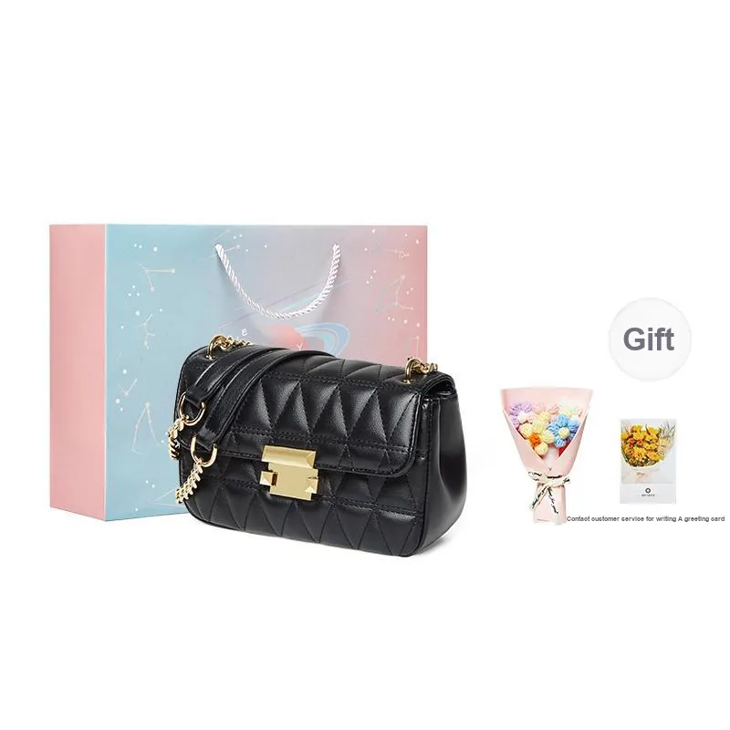 Narandu Cow Leather Crossbody Shoulder Bag, Small Square Bag, Shoulder Bag Small Size Women's Ecru/Midnight Black