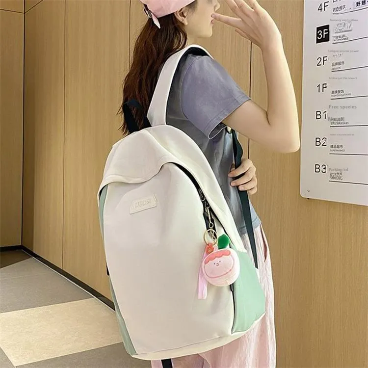 NOMK Nylon Canvas Refreshing Travel In Color Blocking With Large Capacity Japanese Style Regular Unisex Black-3